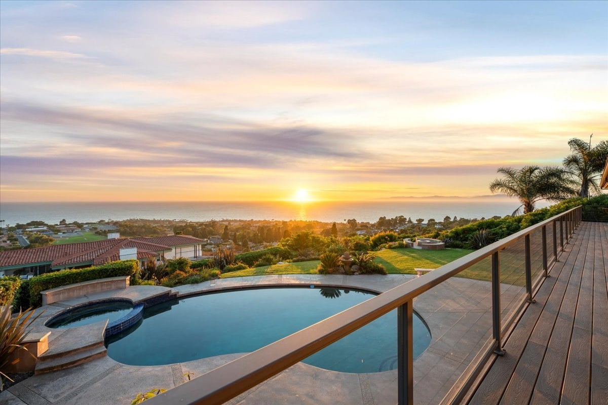 Exterior of 1509 Via Coronel, Palos Verdes Estates, a five bedroom ocean-view house with a pool, sold July 2025