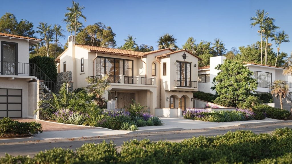 Architectural rendering of the planned house at 552 Via Media, Palos Verdes Estates, a lot sold with plans in September 2025