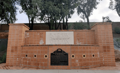 Photo of the memorial in Hawthorne, CA that marks the birthplace and original home of the Wilson brothers and where they recorded their first Beach Boys album.