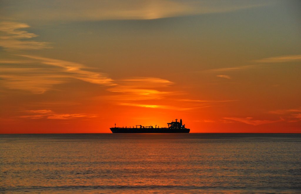 Cargo ship on the horizon seen from El Porto at the north end of Manhattan Beach in the South Bay