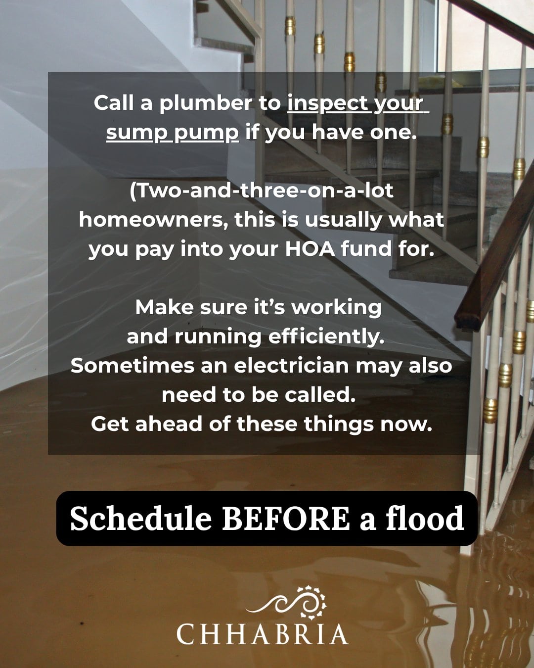 Have the sump pump inspected before a flood