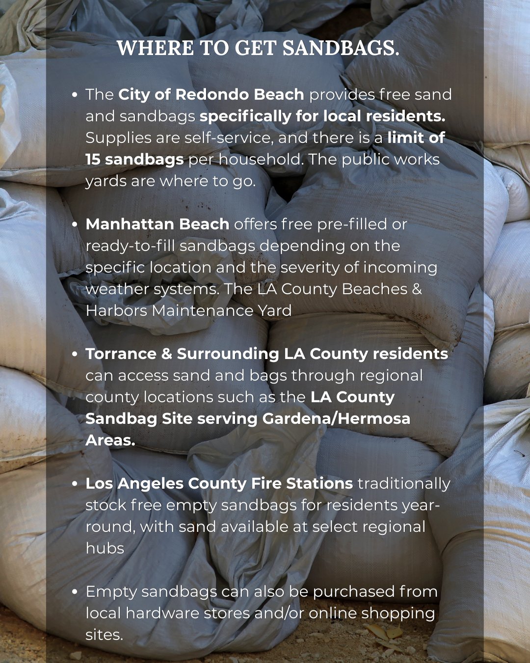 Where to get sandbags in the South Bay, from the Chhabria Real Estate El Niño checklist