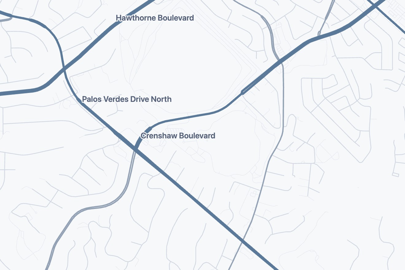 Street map thumbnail of the Palos Verdes Drive North corridor in Rolling Hills Estates and Rancho Palos Verdes