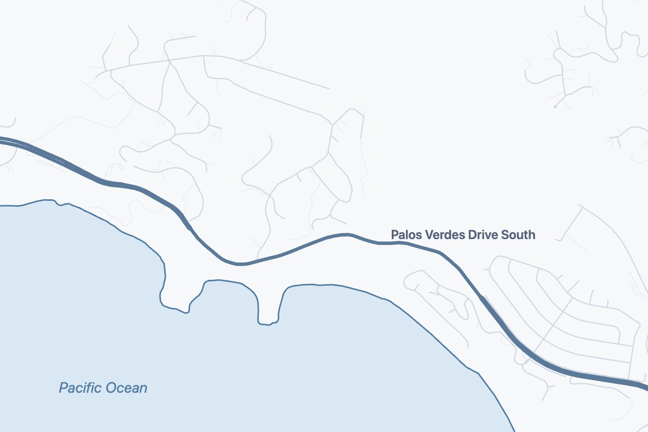 Street map thumbnail of the Palos Verdes Drive South area of Rancho Palos Verdes with the coastline