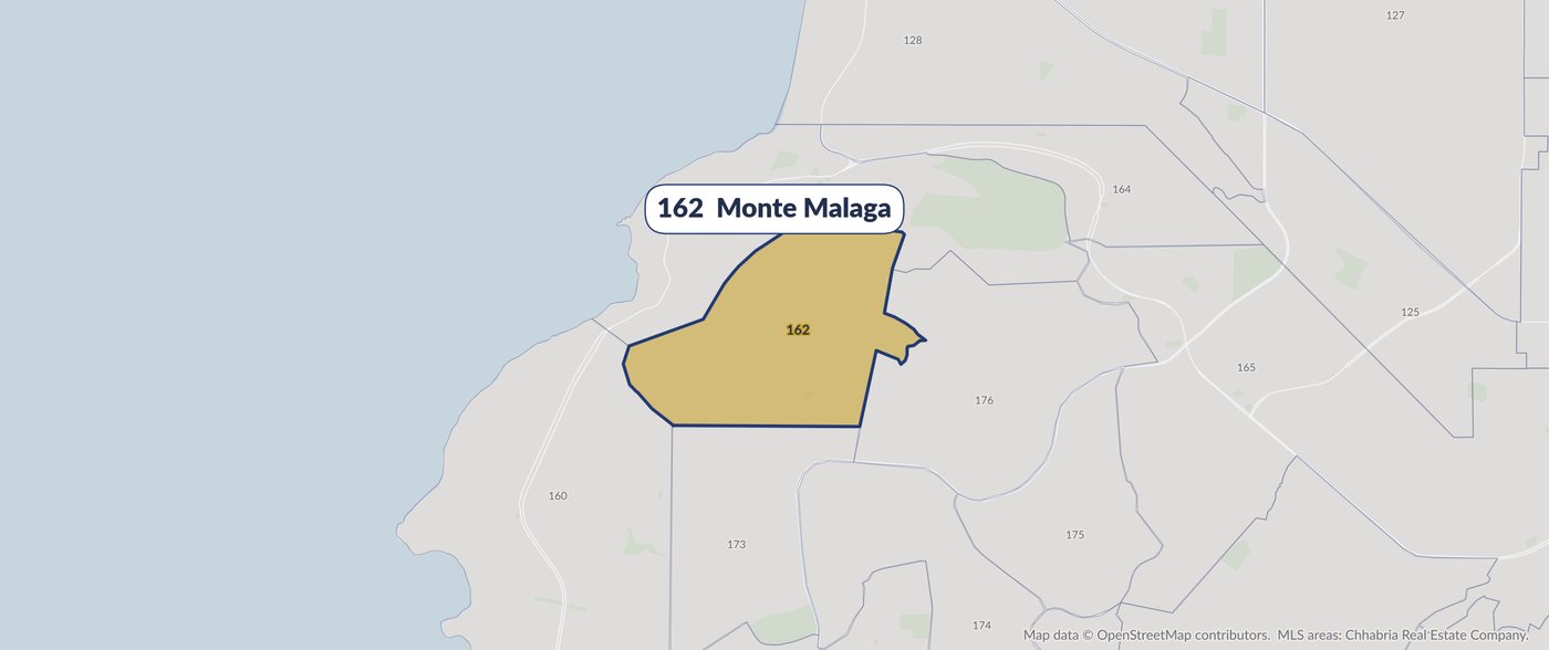 Map of MLS area 162, Monte Malaga, highlighted in gold among the surrounding South Bay MLS areas.